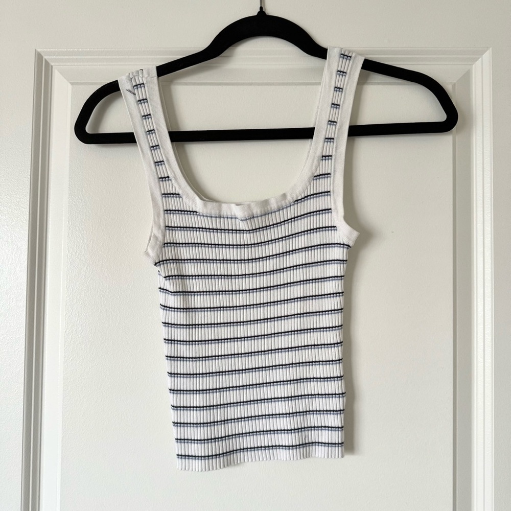 Cream/White Striped Ribbed Tank Top